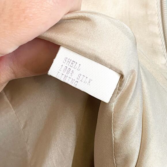 Carolina Herrera Razooks Champagne Lined 100% Silk V Neck Long Sleeve Gown Small - Picture 13 of 16